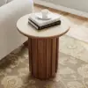 Aura Ash Wood Fluted Walnut Round Side Table with Sintered Stone Top