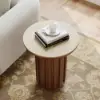 Aura Ash Wood Fluted Walnut Round Side Table with Sintered Stone Top