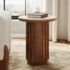 Aura Ash Wood Fluted Walnut Round Side Table with Sintered Stone Top