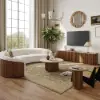Aura Ash Wood Fluted Walnut Round Side Table with Sintered Stone Top