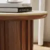 Aura Ash Wood Fluted Walnut Round Side Table with Sintered Stone Top