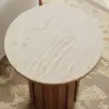 Aura Ash Wood Fluted Walnut Round Side Table with Sintered Stone Top