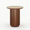 Aura Ash Wood Fluted Walnut Round Side Table with Sintered Stone Top