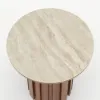 Aura Ash Wood Fluted Walnut Round Side Table with Sintered Stone Top