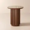 Aura Ash Wood Fluted Walnut Round Side Table with Sintered Stone Top