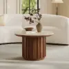 Aura Ash Wood Slatted Round Coffee Table with Sintered Stone Top – Walnut