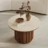 Aura Ash Wood Slatted Round Coffee Table with Sintered Stone Top – Walnut