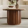 Aura Ash Wood Slatted Round Coffee Table with Sintered Stone Top – Walnut