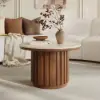 Aura Ash Wood Slatted Round Coffee Table with Sintered Stone Top – Walnut