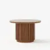 Aura Ash Wood Slatted Round Coffee Table with Sintered Stone Top – Walnut