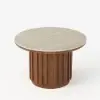 Aura Ash Wood Slatted Round Coffee Table with Sintered Stone Top – Walnut