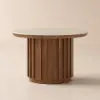 Aura Ash Wood Slatted Round Coffee Table with Sintered Stone Top – Walnut