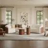 Aura 2 Piece Set Ash Wood Slatted Round Coffee Table with Sintered Stone Top ( 50 - 70 cm )