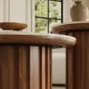 Aura 2 Piece Set Ash Wood Slatted Round Coffee Table with Sintered Stone Top ( 50 - 70 cm )