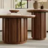 Aura 2 Piece Set Ash Wood Slatted Round Coffee Table with Sintered Stone Top ( 50 - 70 cm )