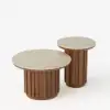 Aura 2 Piece Set Ash Wood Slatted Round Coffee Table with Sintered Stone Top ( 50 - 70 cm )