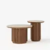 Aura 2 Piece Set Ash Wood Slatted Round Coffee Table with Sintered Stone Top ( 50 - 70 cm )