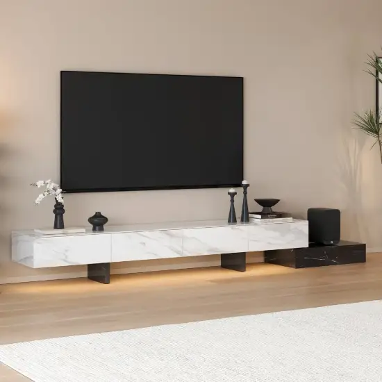 87"-106" Extendable TV Stand with Sintered Stone Top & 5 Drawers