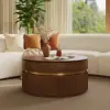80 cm Fluted Lift-Top Round Walnut Coffee Table with 2 Drawers