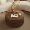 80 cm Fluted Lift-Top Round Walnut Coffee Table with 2 Drawers