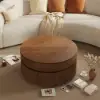 80 cm Fluted Lift-Top Round Walnut Coffee Table with 2 Drawers