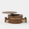 80 cm Fluted Lift-Top Round Walnut Coffee Table with 2 Drawers