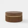 80 cm Fluted Lift-Top Round Walnut Coffee Table with 2 Drawers