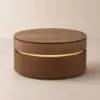 80 cm Fluted Lift-Top Round Walnut Coffee Table with 2 Drawers