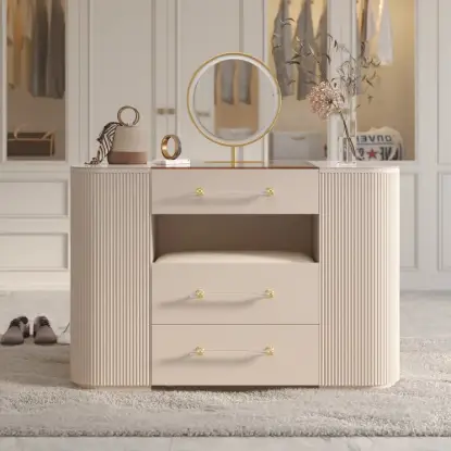47" Tempered Glass Top Closet Island with Mirror & Jewellery Storage Dresser Vanity