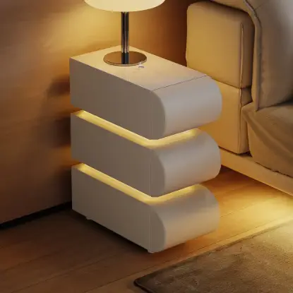 Picture of Narrow Humply Leather 3-Drawer Smart Nightstand with Sintered Stone Top Set of 2 – AUD-H2664