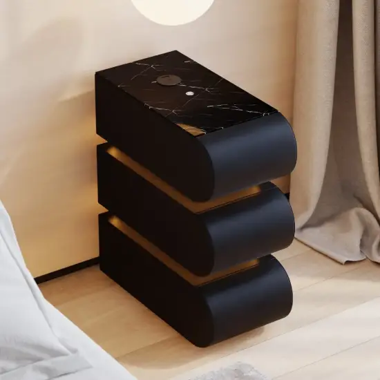 Narrow Humply Leather 3-Drawer Smart Nightstand with Sintered Stone Top Set of 2 – AUD-H2666