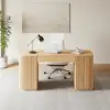 Modern Natural Standing Computer Desk & Upholstered Swivel Task Chair Set (59.8")