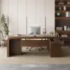 70.9" Walnut L-shaped Modern Executive Desk Left Hand & Reclining Leather Office Chair