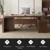 70.9" Walnut L-shaped Modern Executive Desk Left Hand & Reclining Leather Office Chair