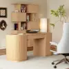 Picture of Modern 60" Natural Standing Office Desk & Sliding Door Etagere Bookshelf