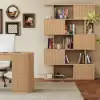 Picture of Modern 60" Natural Standing Office Desk & Sliding Door Etagere Bookshelf