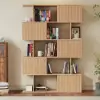 Picture of Modern 60" Natural Standing Office Desk & Sliding Door Etagere Bookshelf
