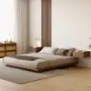Japanese-Style Low Bed Frame with Natural Floor Bed and Floating Wooden Nightstands Set