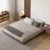 Japanese-Style Low Bed Frame with Natural Floor Bed and Floating Wooden Nightstands Set