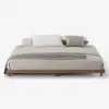 Japanese-Style Low Bed Frame with Natural Floor Bed and Floating Wooden Nightstands Set