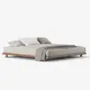 Japanese-Style Low Bed Frame with Natural Floor Bed and Floating Wooden Nightstands Set