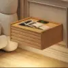 Japanese Style Low Bed Frame Walnut Floor Bed & Floating Wooden Nightstands Set