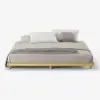 Japanese Style Low Bed Frame Walnut Floor Bed & Floating Wooden Nightstands Set
