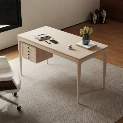 Mid-century Style Whitewash Ash Wood Home Office Desk with 3 Drawers (140 cm)