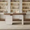 Modern 63" Rectangular Walnut Wood Desk with charging station & storage