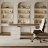 Modern 63" Rectangular Walnut Wood Desk with charging station & storage