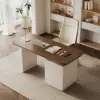 Modern 63" Rectangular Walnut Wood Desk with charging station & storage