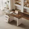 Modern 63" Rectangular Walnut Wood Desk with charging station & storage