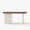 Modern 63" Rectangular Walnut Wood Desk with charging station & storage