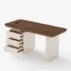 Modern 63" Rectangular Walnut Wood Desk with charging station & storage